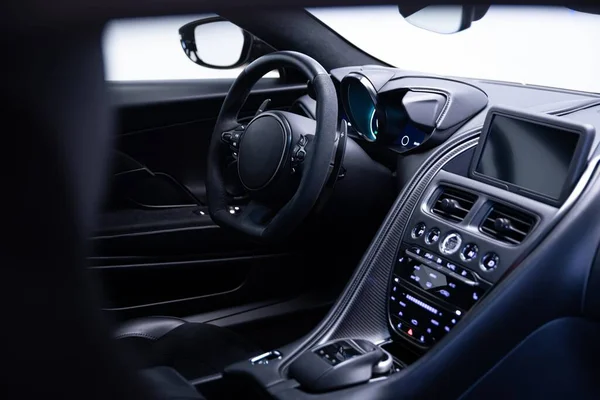 Super sports car interior with leather black seats — Stock Photo, Image