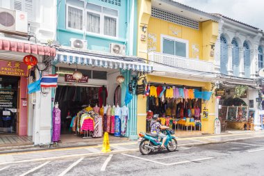 Phuket Town, Tayland - 6 Ağustos 2018: Çin Portekiz mimari Thalang yolda çevrelemektedir bugüne erken 1900's '.