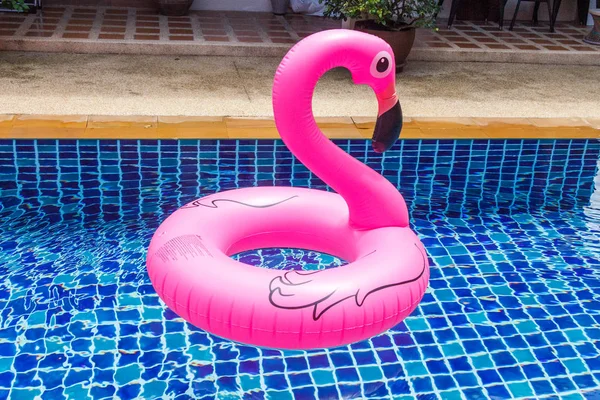 Flamingo flotation device in swimming pool