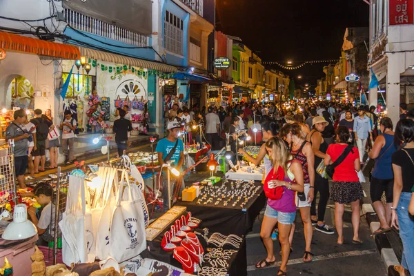 Phuket Town Thaiföld Augusztus 2018 Forgalmas Vasárnap Walking Street Piac — Stock Fotó