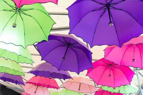 Colourful umbrellas used for decoration — Stock Photo, Image
