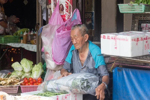 Bangkok Thajsko Dubna 2016 Prodejce Zeleniny Chinatown Oblasti Mnoho Podniků — Stock fotografie