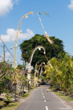 Penjors Bali bir sokakta Galungal festivali kutlamak için, 
