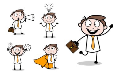 Çeşitli mutlu karikatür profesyonel iş adamı pozlar topluluğu