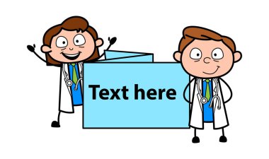 Karikatür mutlu hekim doktorlar mesaj ile vektör Banner