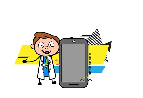 Cartoon Doctor Présentation d'un vecteur Smartphone — Image vectorielle