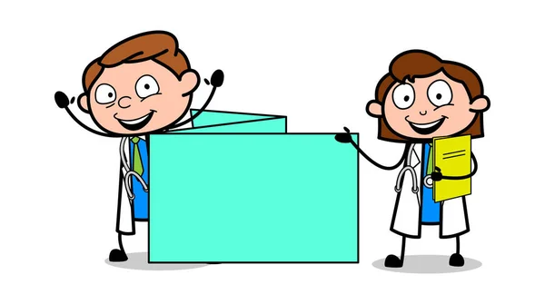 Feliz Doctor de dibujos animados con mensaje Banner Vector — Archivo Imágenes Vectoriales