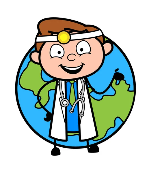 愉快的医生与地球向量 — 图库矢量图片