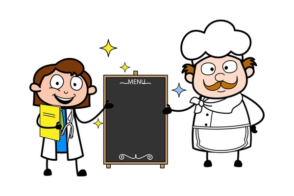 Cartoon läkare och kock med Banner vektor — Stock vektor