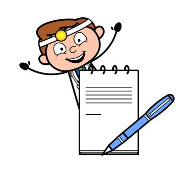 Çizgi film doktor ile defter ve kalem vektör