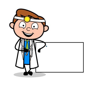 Mutlu karikatür doktor boş afiş vektör sunulması