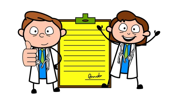 Jovens Médicos dos Desenhos Animados com Vetor de Relatório —  Vetores de Stock