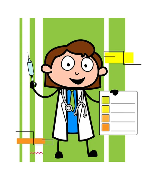 Médico de dibujos animados mostrando un concepto vectorial de informe médico — Vector de stock