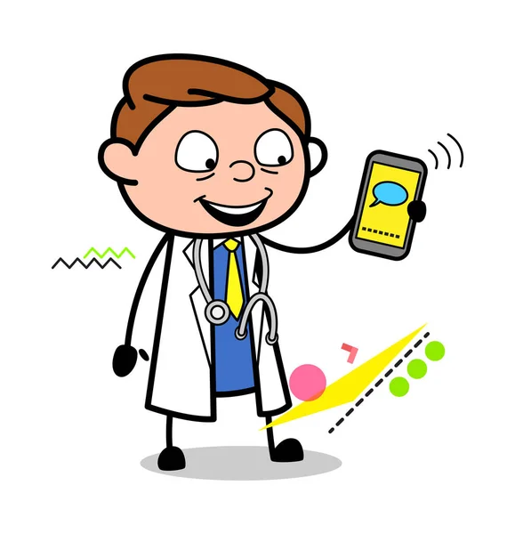 Médico dos desenhos animados mostrando uma mensagem na ilustração vetorial móvel — Vetor de Stock