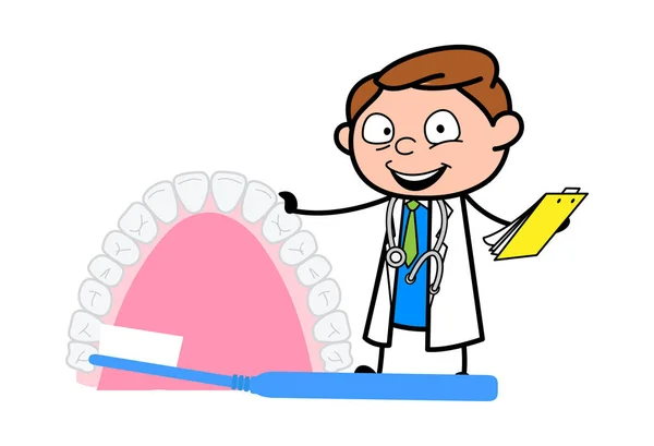 Dibujos Animados Dentista Dar Consejos para el Tratamiento Oral Vector Concepto — Vector de stock