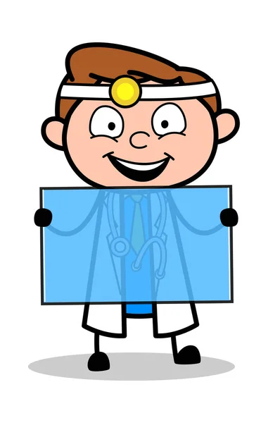 Happy Cartoon Doctor Holding a Blank Glass Board Vector — Stock Vector