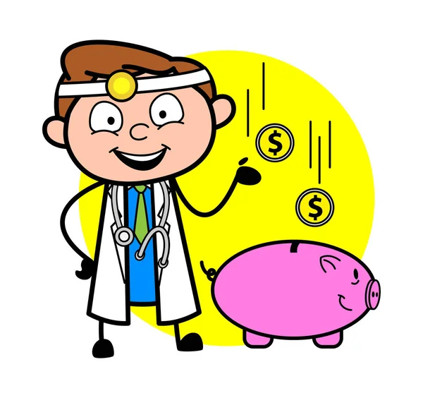 卡通医生与小猪银行-保存的概念向量 Illustrat — 图库矢量图片
