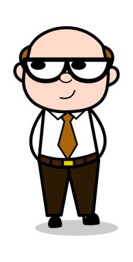 İzlerken ve gülümseyen-Retro karikatür ofis eski patron adam vektör 