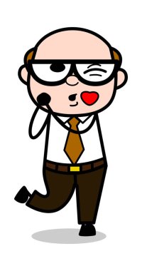 Romantik-Retro karikatür ofis eski patron adam vektör Illüstrasyon