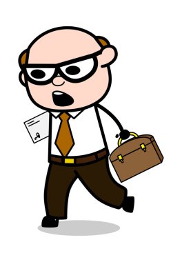 Ofis için geç Başlarken-Retro karikatür ofis eski patron adam Vect