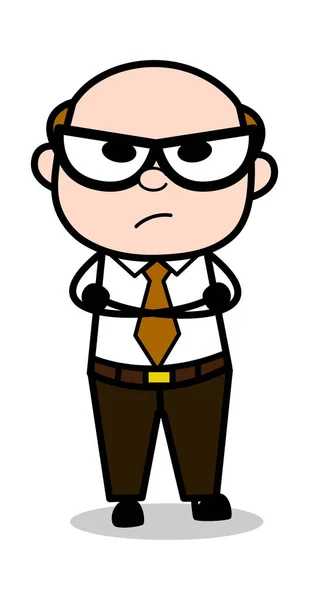 Esperando en estado de ánimo enojado - Retro Cartoon Office viejo jefe hombre vector — Vector de stock