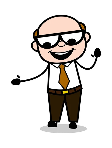 Mano di aiuto - Retro Cartoon Office vecchio Boss Man Vector Illustra — Vettoriale Stock