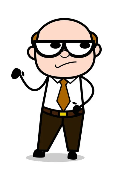 Weird Expression - Retro Cartoon Office old Boss Man Vector Illu — Stock Vector