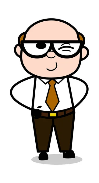 Ojo parpadeante - Oficina de Dibujos Animados Retro viejo jefe hombre Vector Illustrat — Vector de stock