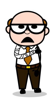 Kırık el ile hasta-Retro karikatür ofis eski patron adam 