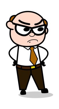 Kızgın yüz-Retro karikatür ofis eski patron adam vektör ıllustrati