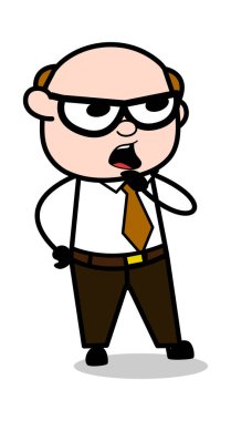 Düşünce-Retro karikatür ofis eski patron adam vektör Illüstrasyon