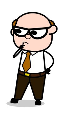 Planlama-Retro karikatür ofis eski patron adam vektör Illüstrasyon