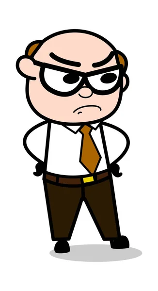 Kızgın yüz-Retro karikatür ofis eski patron adam vektör ıllustrati — Stok Vektör