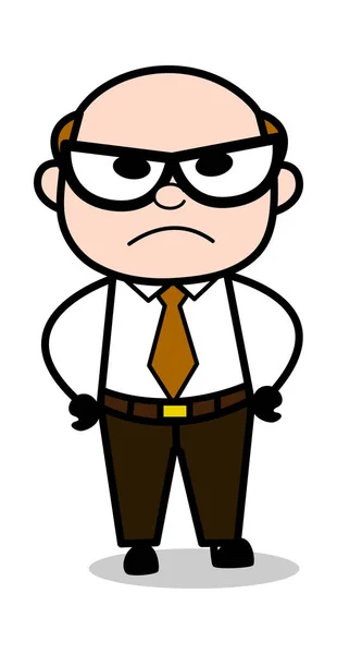 Gniew-retro Cartoon biuro stary szef człowiek wektor ilustracja — Wektor stockowy