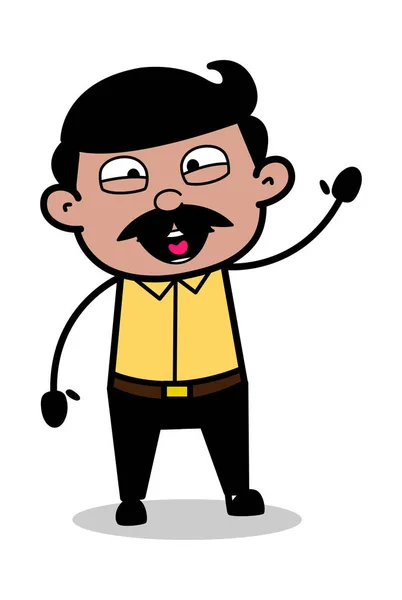 Saying Hello with Hand Gesture - Indian Cartoon Man Pai Vecto — Vetor de Stock