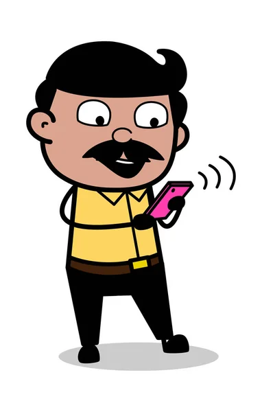 Chat am Telefon - indischer Cartoon Mann Vater Vektor Illustratio — Stockvektor
