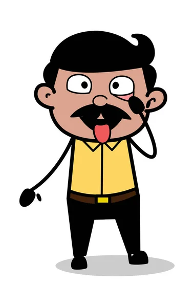 Mostrando ojo y lengua para chequeo médico - Indian Cartoon Man — Vector de stock