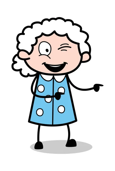 Vilain clin d'oeil - Vieux dessin animé Granny Vector Illustration — Image vectorielle