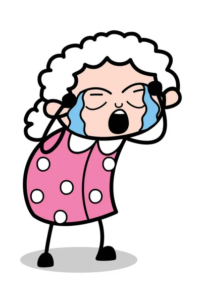 Chorando - Old Cartoon Granny Vector Ilustração —  Vetores de Stock