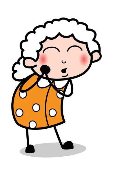 Tímido - Old Cartoon Granny Vector Ilustração —  Vetores de Stock