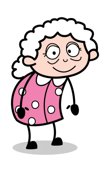 Satisfeito - Old Cartoon Granny Vector Ilustração — Vetor de Stock