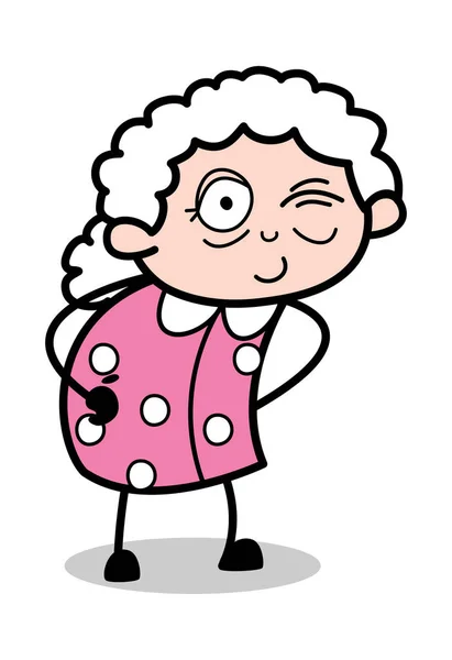 Winking göz-eski karikatür Granny vektör Illüstrasyon — Stok Vektör