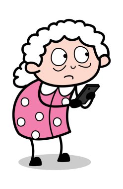 Smartphone kullanarak-eski karikatür Granny vektör Illustration
