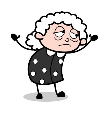 El yetiştirmek ile üzgün-eski karikatür Büyükanne vektör ıllustratio