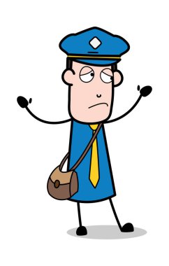 Eller up ile üzgün yüz-postacı karikatür kurye adam vektör Il