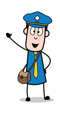 El jest ile sunulması-postacı karikatür kurye Guy vecto