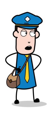 Ayakta ve konuşan-postacı karikatür kurye adam vector Illust