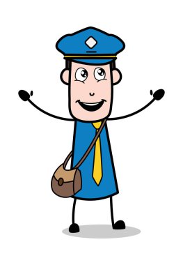 Açık el ile gülüyor-postacı karikatür kurye adam vektör ı