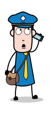 Telefonda konuşmak-postacı karikatür kurye adam vektör ıllustrati