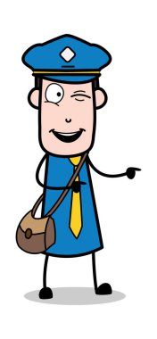 İşaret parmak ile Winking göz-postacı karikatür kurye adam V